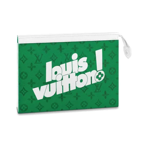 LOUIS VUITTON Pochette Voyage Холст с коровьей кожей Туалетная сумка Клатч Средний Мужской Зеленый