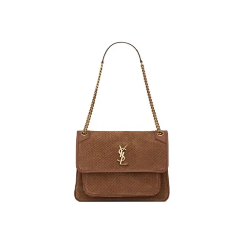 SAINT LAURENT Niki Замша Хобо Сумка Цепь Сумка через плечо Средняя Женская Светло-Коричневая