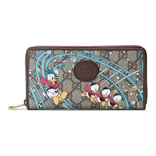 GUCCI Disney Коллаборация холст с кожей кошелек унисекс коричневый бежевый эбеновый