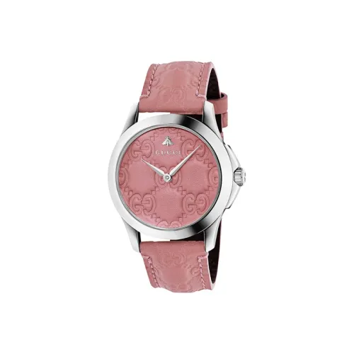GUCCI G Timeless Collection Кварцевые Женские Часы Кожаный Ремешок Розовый Циферблат