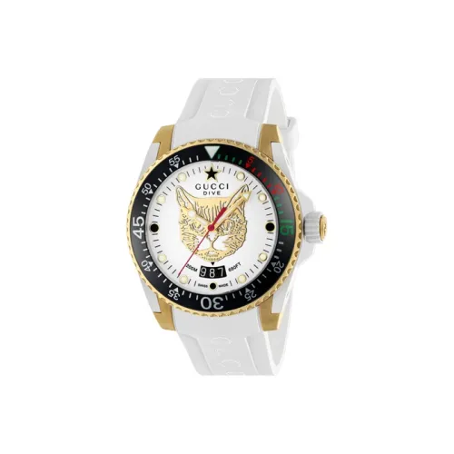 GUCCI Dive Collection Мужские часы Кварцевый механизм Резиновый ремешок Белый циферблат