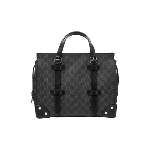 GUCCI GG Canvas Leather Angular Closed Tote Shoulder Bag Crossbody Bag Medium Unisex Black