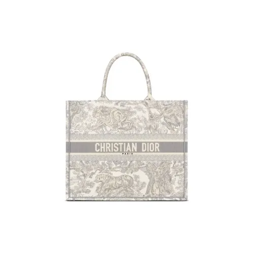 DIOR BookTote Вышивка Тоут Сумка Сумка для покупок Сумка Большая Женская Серого цвета