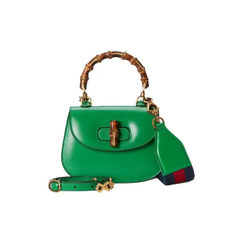 GUCCI Bamboo 1947 Кожа Бамбуковая Сумка Сумка через плечо Мини Женская Зеленая