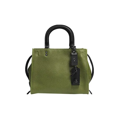 COACH Rogue Хромированный цвет Дубленая замша Кожа Сумка через плечо Сумка среднего размера Женская Травяной зеленый