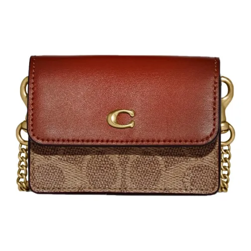 COACH Canvas с кожаными вставками сумка через плечо держатель для карт женский коричневый