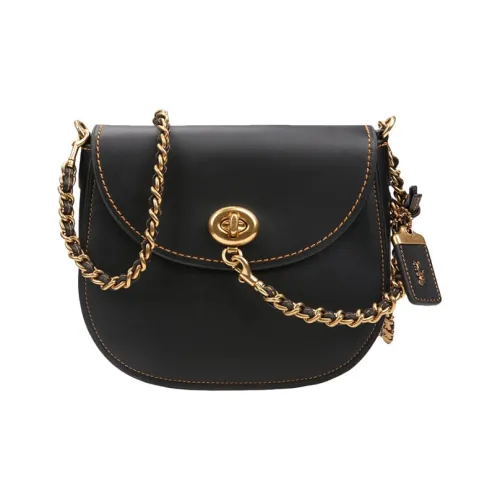 COACH Turnlock Кожа Седло Сумка Сумка через плечо Маленькая Женская Черная