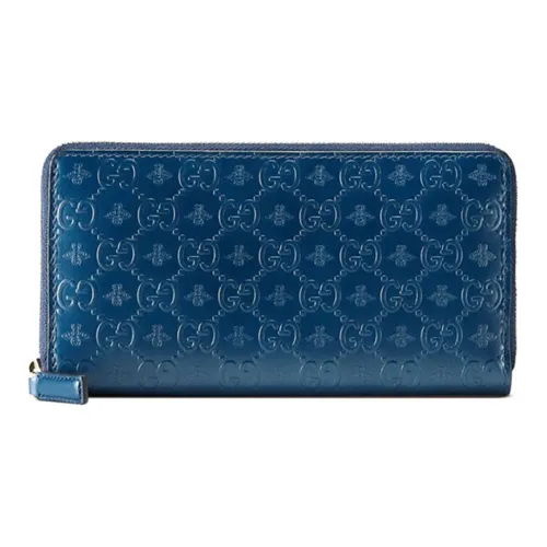 GUCCI Кожа Длинный Кошелек на молнии Мужской Синий
