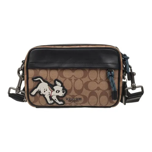 COACH Disney Коллаборация Graham Холст с кожей Camera Сумка Сумка через плечо Маленькая Мужская Темно-коричневая