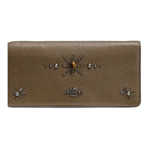 COACH Slim Wallet Кожа Кошелек Женские Темно-оливковый зеленый