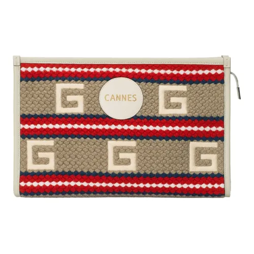 GUCCI Ткань с кожаными вставками клатч женский бежевый красный синий