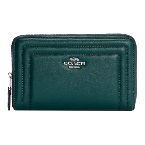 COACH Corner Zip Кожа Клатч Кошелек Женские Металлический зеленый