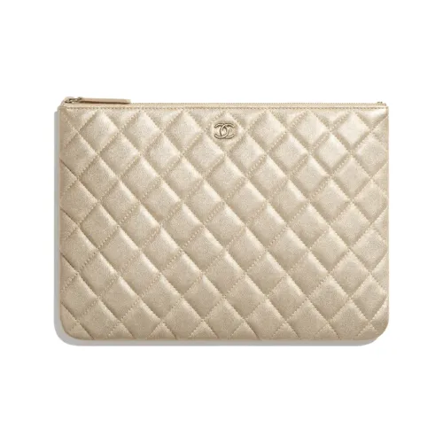 CHANEL Lambskin Metal Wallet Clutch Women's Gold
