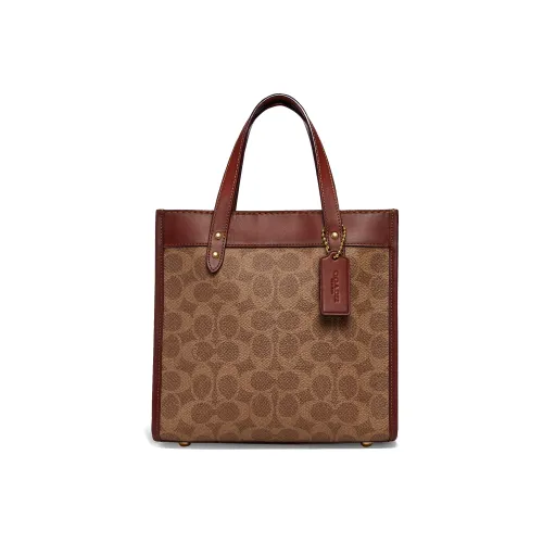 COACH Field Холст и Кожа Тоут Сумка Сумка для покупок Сумка через плечо Сумка Маленькая Женская Красно-коричневая