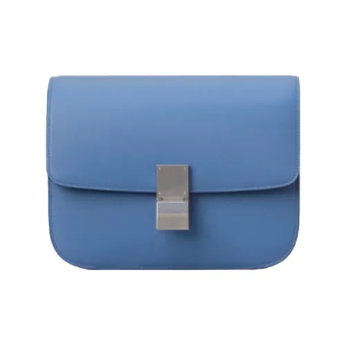 CELINE Классический Bo Коровья кожа Тофу Сумка Квадратная Сумка Плечевая Сумка Средний Женская Кляйн-синий