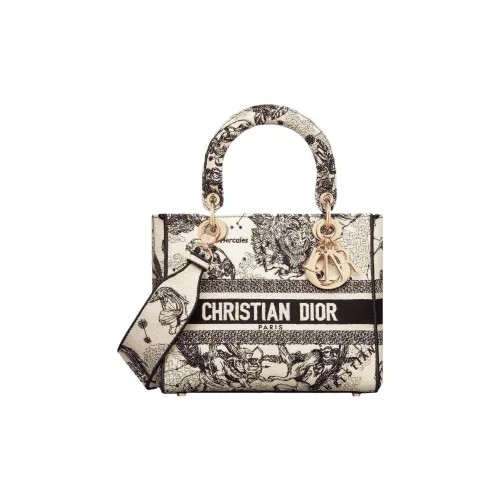 DIOR LADY D Лайт Вышивка Сумка Сумка Lady Dior Сумка через плечо Сумка Средний Женская Молочный Белый