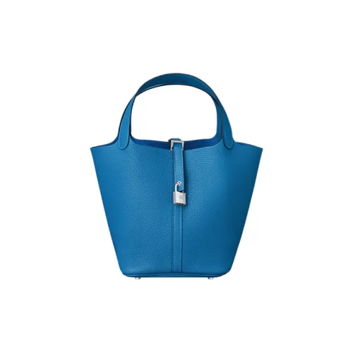 HERMES Picotin Lock Корова Кожа Корзина Сумка Сумка Женская Mykonos Греческий Синий