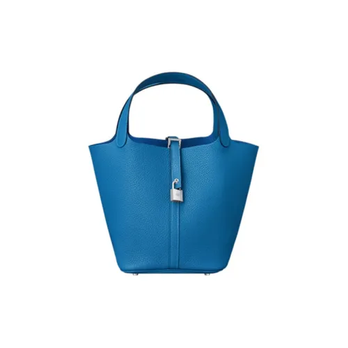 HERMES Picotin Lock Clemence Bullock Кожа Корзина Сумка Сумка-ведро Женская Сумка 7Q Mykonos Греческий Синий