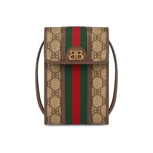 Balenciaga GUCCI Коллаборация Коровья кожа Сумка через плечо с чехлом для телефона Женская Бежевая