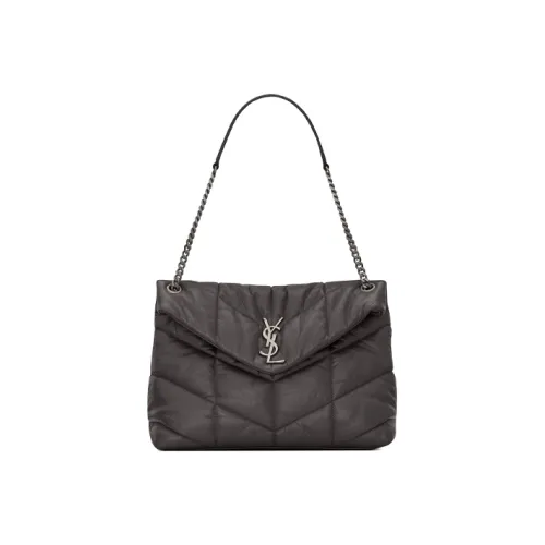 SAINT LAURENT PUFFER Лоскутное шитье Овечья шкура Облачная сумка Сумка-подушка Цепочка Сумки через плечо Сумка через плечо Женская Серый