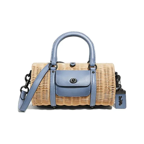 COACH Barrel Коровья кожа Ведрообразная сумка через плечо на одно плечо женская из дерева и светло-синяя