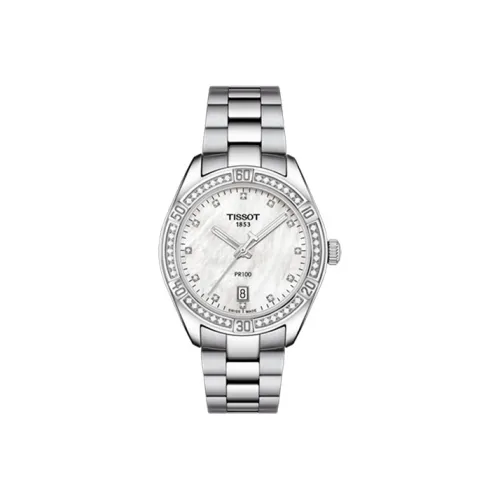 TISSOT PR100 Collection Кварцевый механизм Женские часы 36 мм Серебристый циферблат Корпус из нержавеющей стали Стальной ремешок