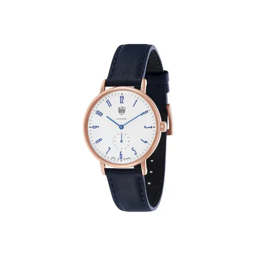 DUFA Кварцевый механизм Унисекс Часы Белый циферблат Нержавеющая сталь Корпус Часы Естественная кожа Ремешок