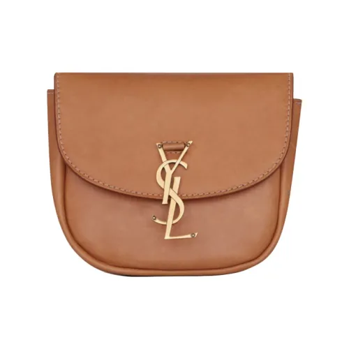 SAINT LAURENT Kaia Коровья кожа Седло Сумка Сумка через плечо Маленькая Женская Коричневая Золотая