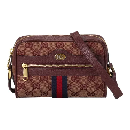 GUCCI Ophidia Холст с кожей Camera Сумка Сумка через плечо Мини Женская Бургунди