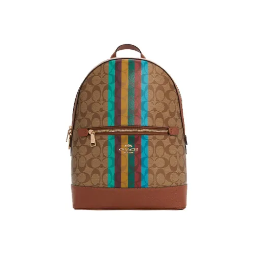 COACH Kenley Canvas Leather Backpack Medium Women's Caramel Brown