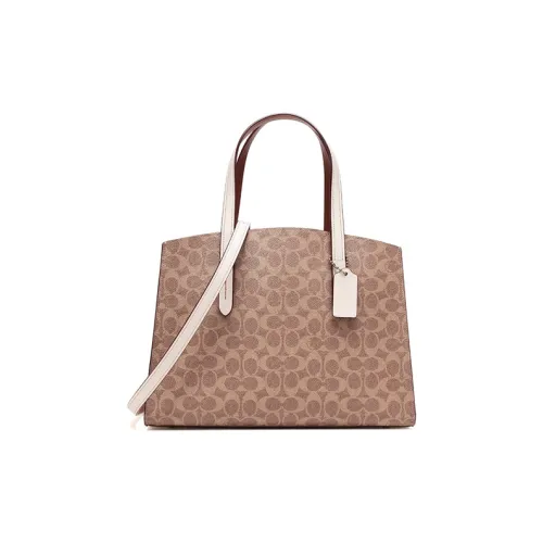 COACH Charlie Покрытый холст с кожаными вставками Тоут Сумка Сумка для покупок Портативная сумка через плечо Сумка через плечо Обычная Женская