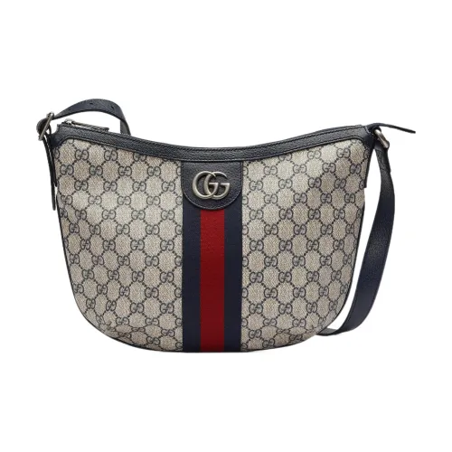 GUCCI Ophidia Холст и Кожа Пельмени Сумка Полумесяц Сумка Сумка через плечо Маленькая Унисекс Синяя Бежевая