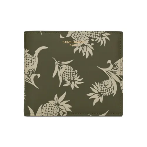 SAINT LAURENT Блестящий кожаный кошелек мужской цвет хаки