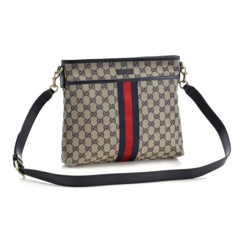 GUCCI Canvas с кожаными вставками курьерская сумка сумка через плечо стандартная унисекс умбра