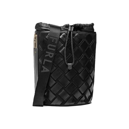 Furla Lipari Кожа с Замшей Ведрообразные Сумки Сумки через плечо Сумка на плечо Женская Черная