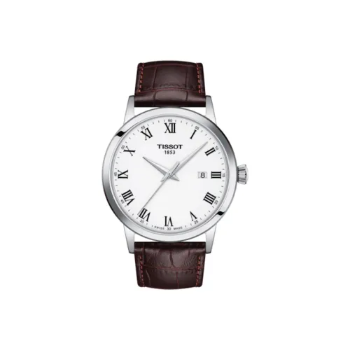 TISSOT Quartz Механизм Мужские часы Циферблат 42 мм Белый Нержавеющая сталь Корпус Кожаный ремешок T129,410.16,013.00