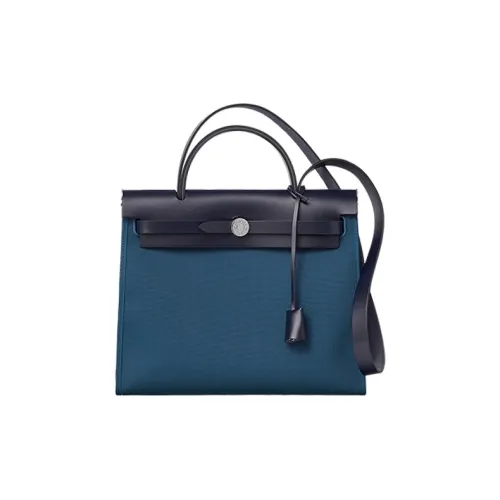HERMES Herbag Zip Холст и Кожа Сумка Унисекс Черный Темно-синий