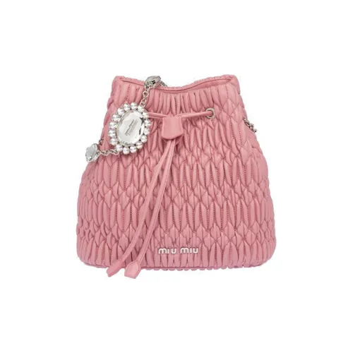 MIU MIU Soft Sheep Leather Bucket Shoulder Bag Women's Pink