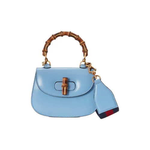 GUCCI Bamboo 1947 Кожа Бамбуковая Сумка Сумка через плечо Мини Женская Синяя