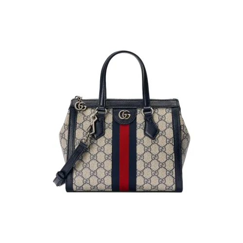 GUCCI Ophidia Холст и Кожа Тоут Сумка Сумка через плечо Сумка Маленькая Женская Синяя Бежевая
