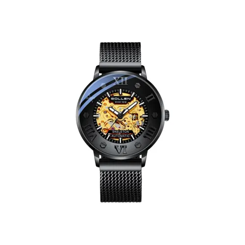 SOLLEN Автоматический механический механизм Часы Мужские Черный циферблат 307