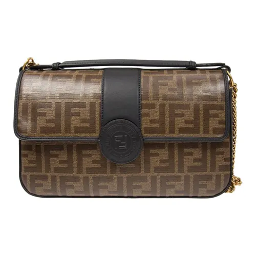 FENDI Покрытый холст с кожаными вставками сумка через плечо сумка женская коричневый черный