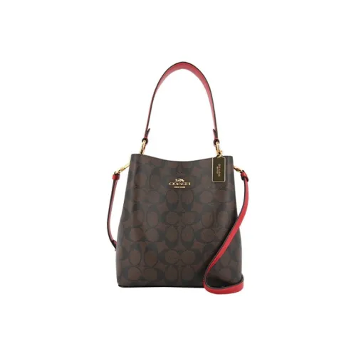 COACH Town Холст с покрытием и гладкая кожа Сумка-ведро Сумка через плечо Сумка Маленькая Женская