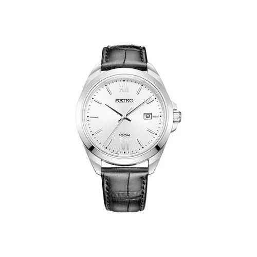 SEIKO Gents Quartz Collection Gents Collection Кварцевый механизм Кожаный ремешок Часы Мужские Белый циферблат SUR283P1