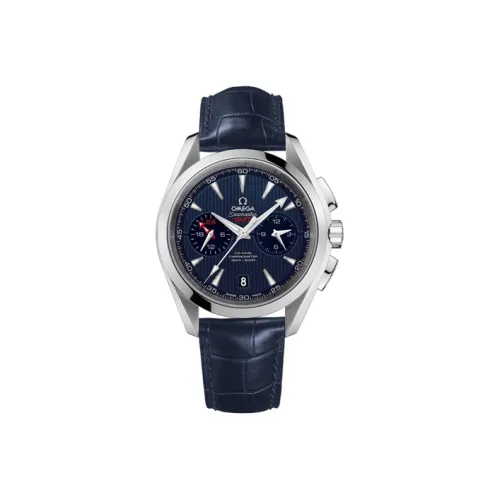 OMEGA AQUA TERRA 150 метров Автоматический Механический Механизм Мужские Часы Часы 43 мм Синий Циферблат Кожаный Ремешок