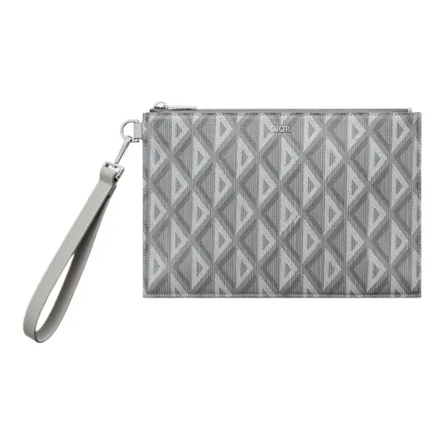 DIOR Гладкая коровья кожа и хлопок серый цвет холст картхолдер клатч мужской серый