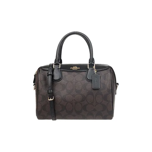 COACH Canvas с кожаными вставками Бостон Сумка Сумка через плечо Сумка через плечо Маленькая Женская Темно-Коричневая