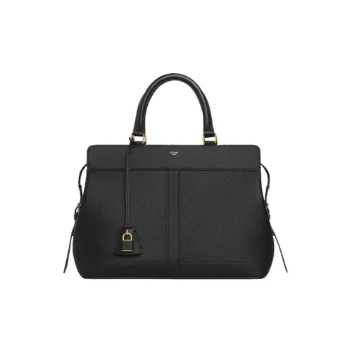 CELINE Cabas Телячья кожа с текстурой Сумка среднего размера Женская Черная