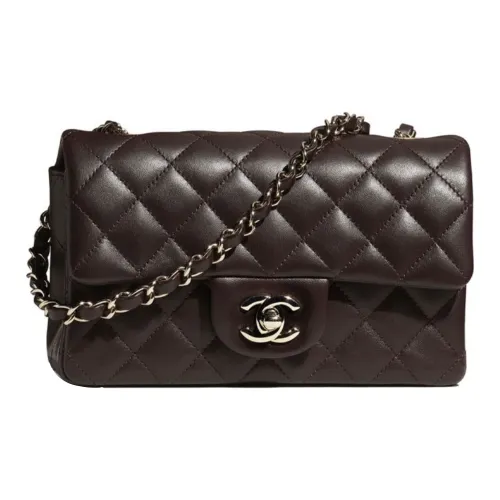 CHANEL Classic Flap CF Овчина Сумка через плечо Сумка на плечо Маленькая Женская Chocolates Коричневый