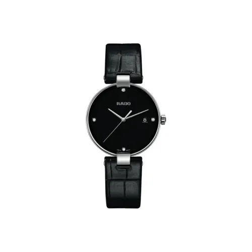 RADO Crystal Sparkle Collection Кварцевый механизм Мужские часы Циферблат 36 мм Черный Нержавеющая сталь Корпус Кожаный ремешок